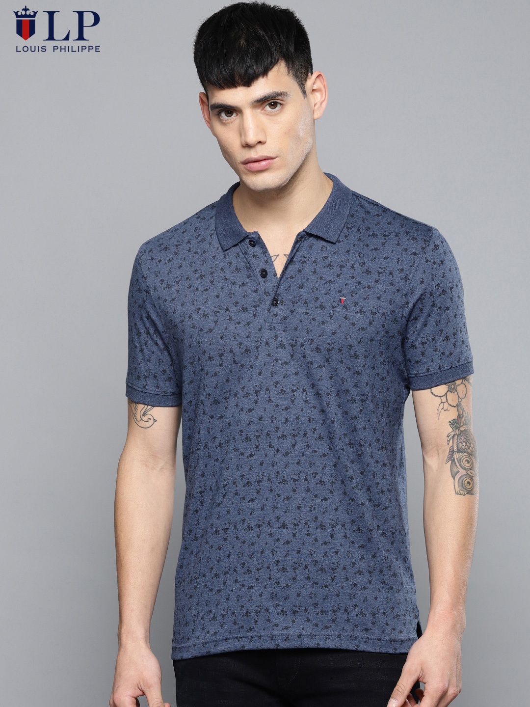 

Louis Philippe Sport Men Blue Printed Polo Collar T-shirt