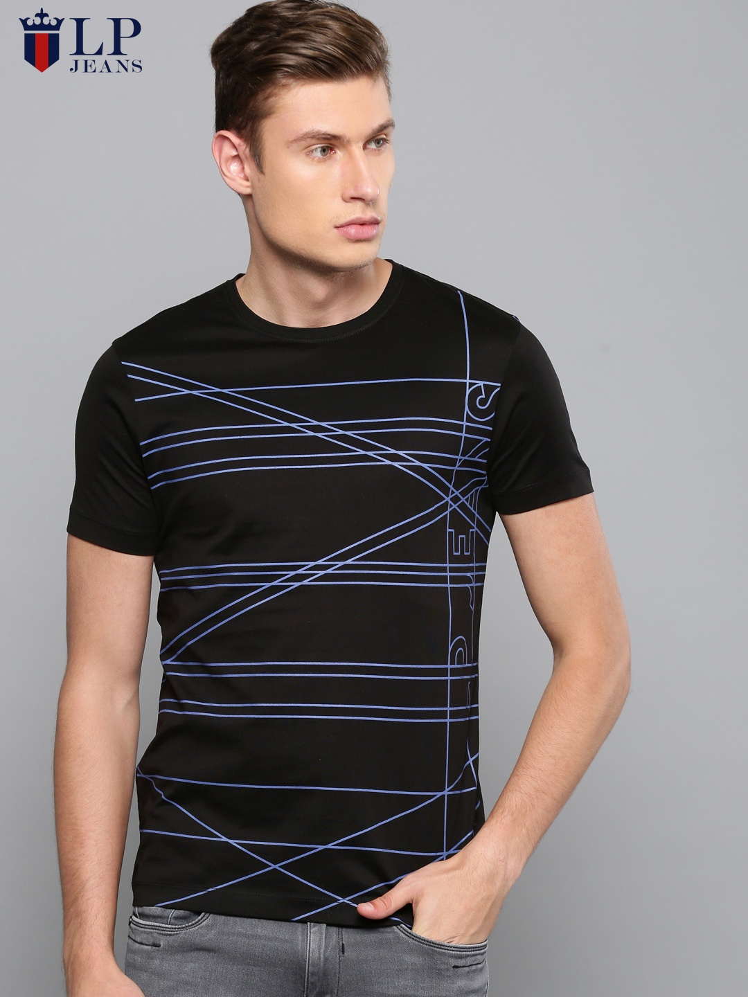 

Louis Philippe Jeans Men Black Printed Pure Cotton T-shirt