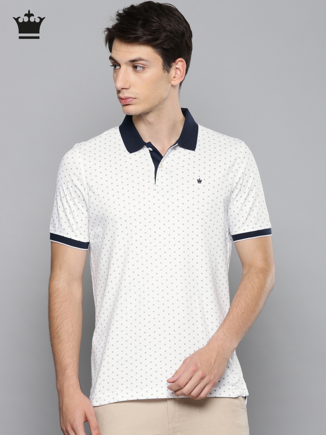 

Louis Philippe Men White Black Printed Polo Collar Pure Cotton T-shirt