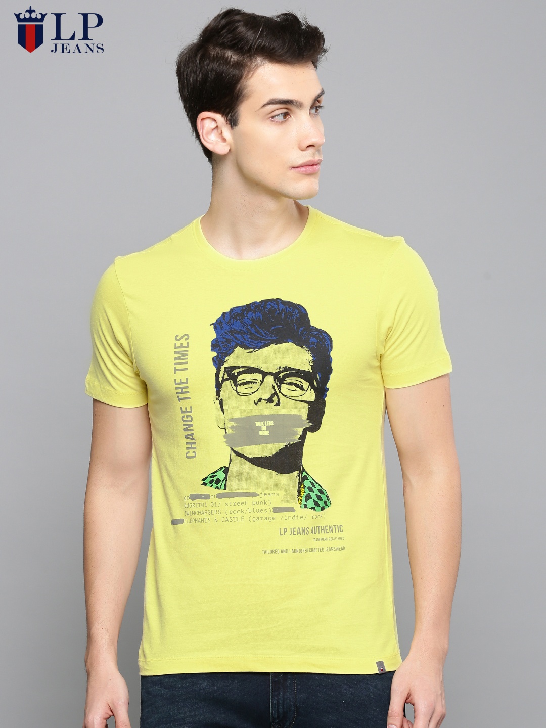 

Louis Philippe Jeans Men Yellow Printed Round Neck Pure Cotton T-shirt