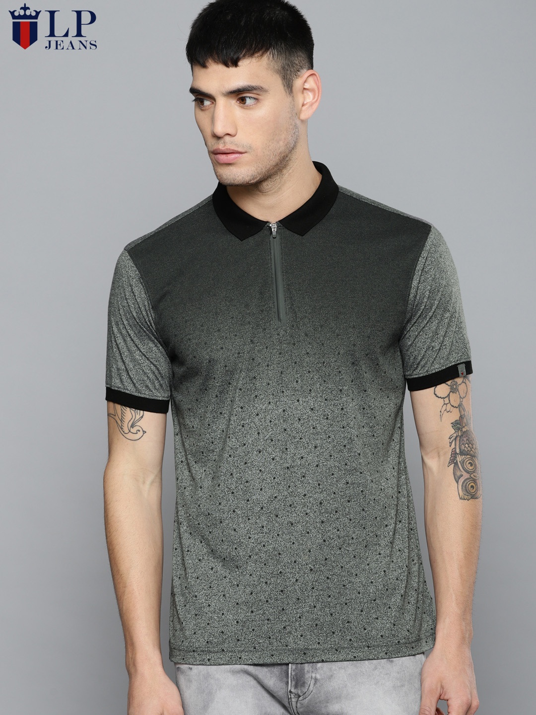 

Louis Philippe Jeans Men Grey Printed Polo Collar T-shirt
