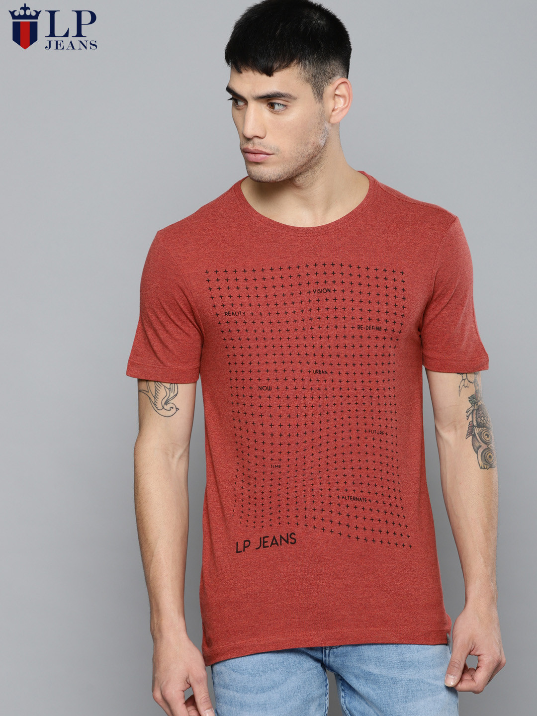 

Louis Philippe Jeans Men Red Printed Round Neck T-shirt