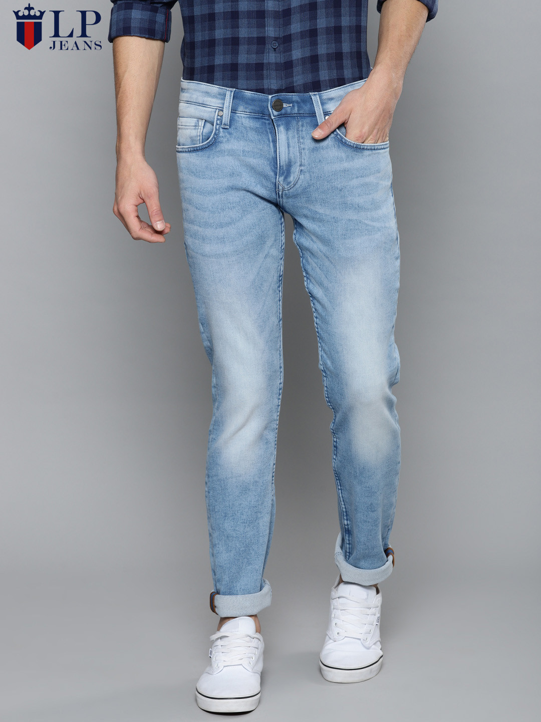

Louis Philippe Jeans Men Blue Matt Slim Fit Low-Rise Clean Look Stretchable Jeans