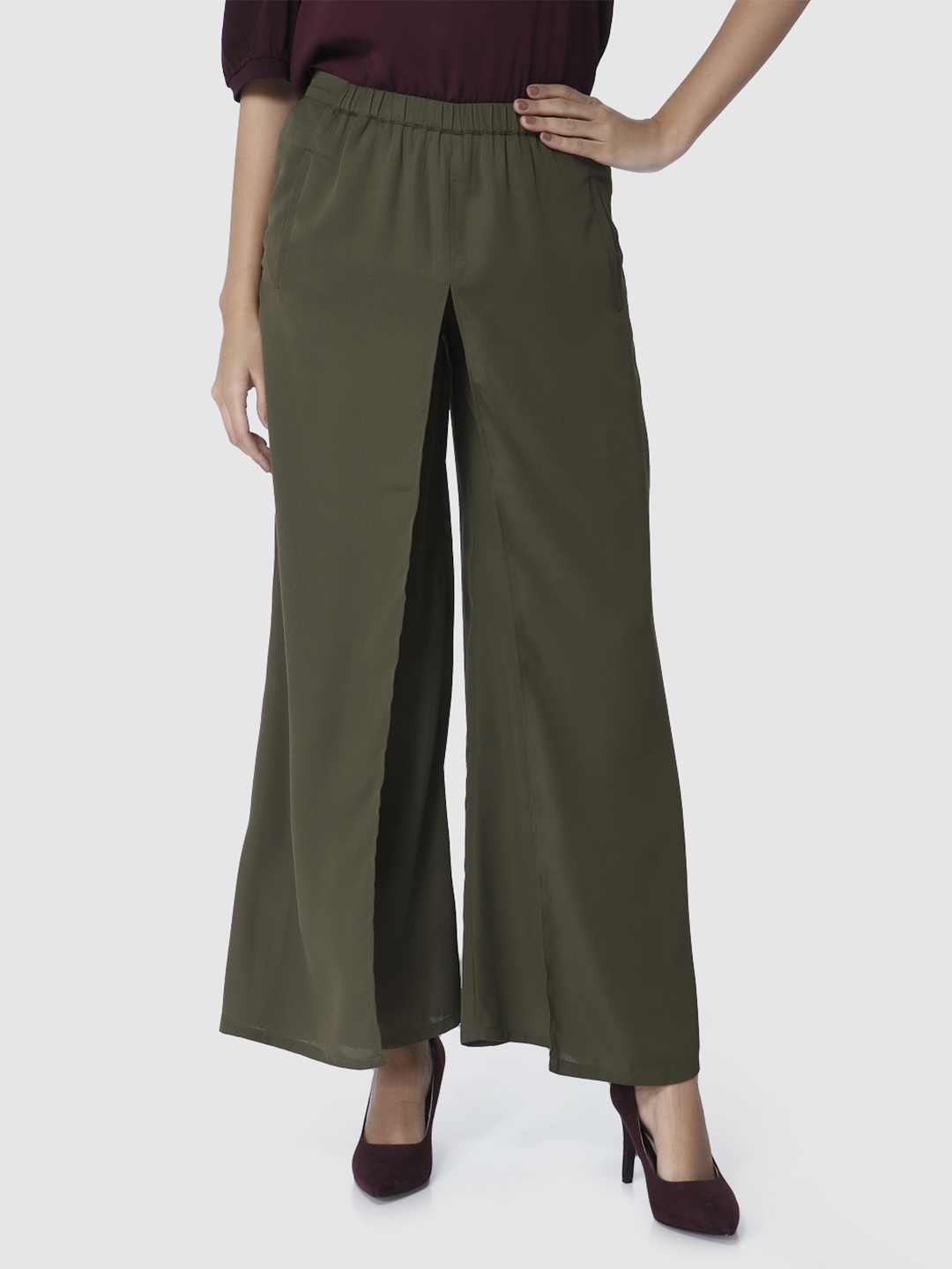 

Vero Moda Women Olive Green Solid Wide Leg Palazzos