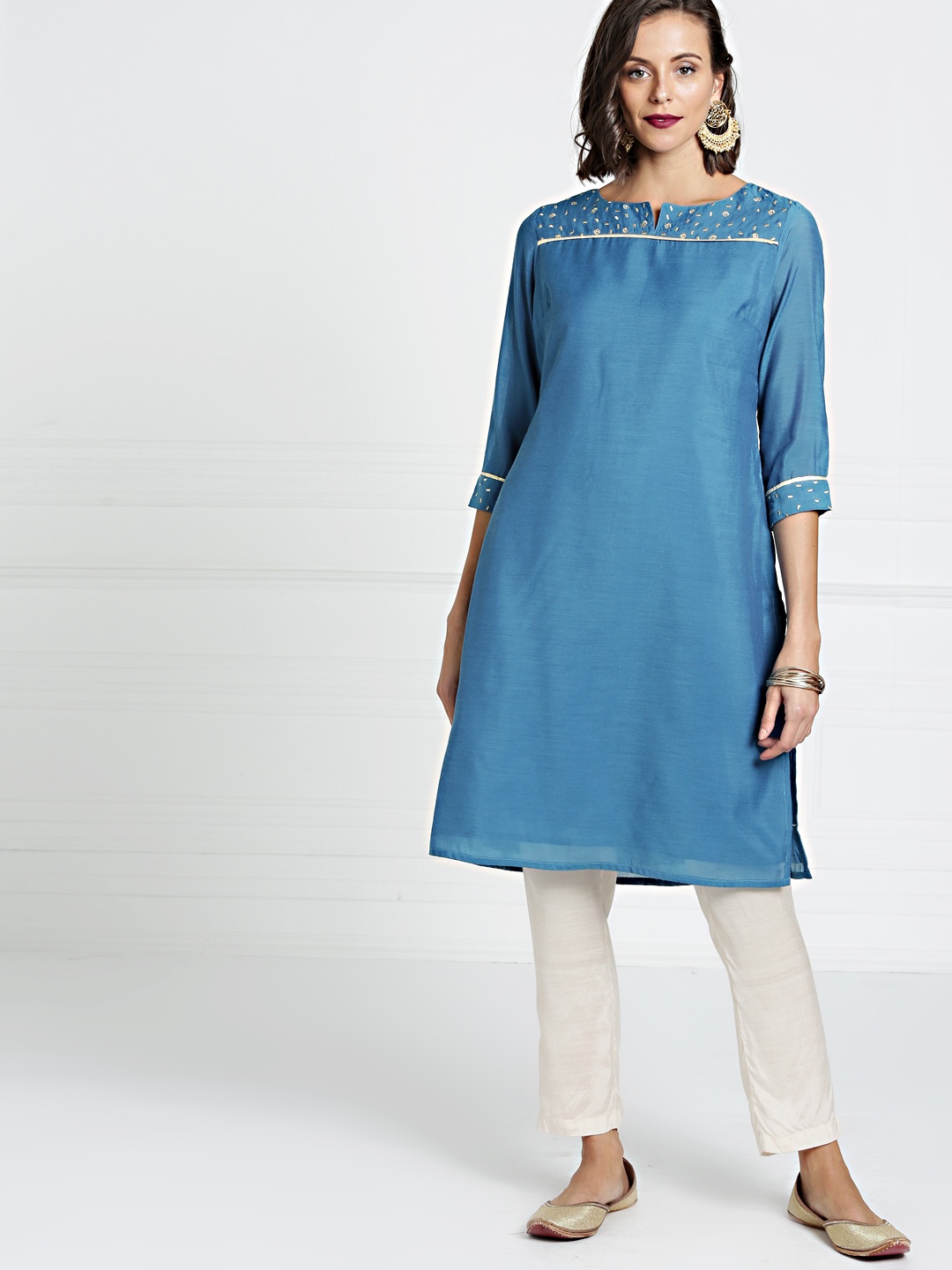

all about you Women Blue Woven Design Straight Kurta