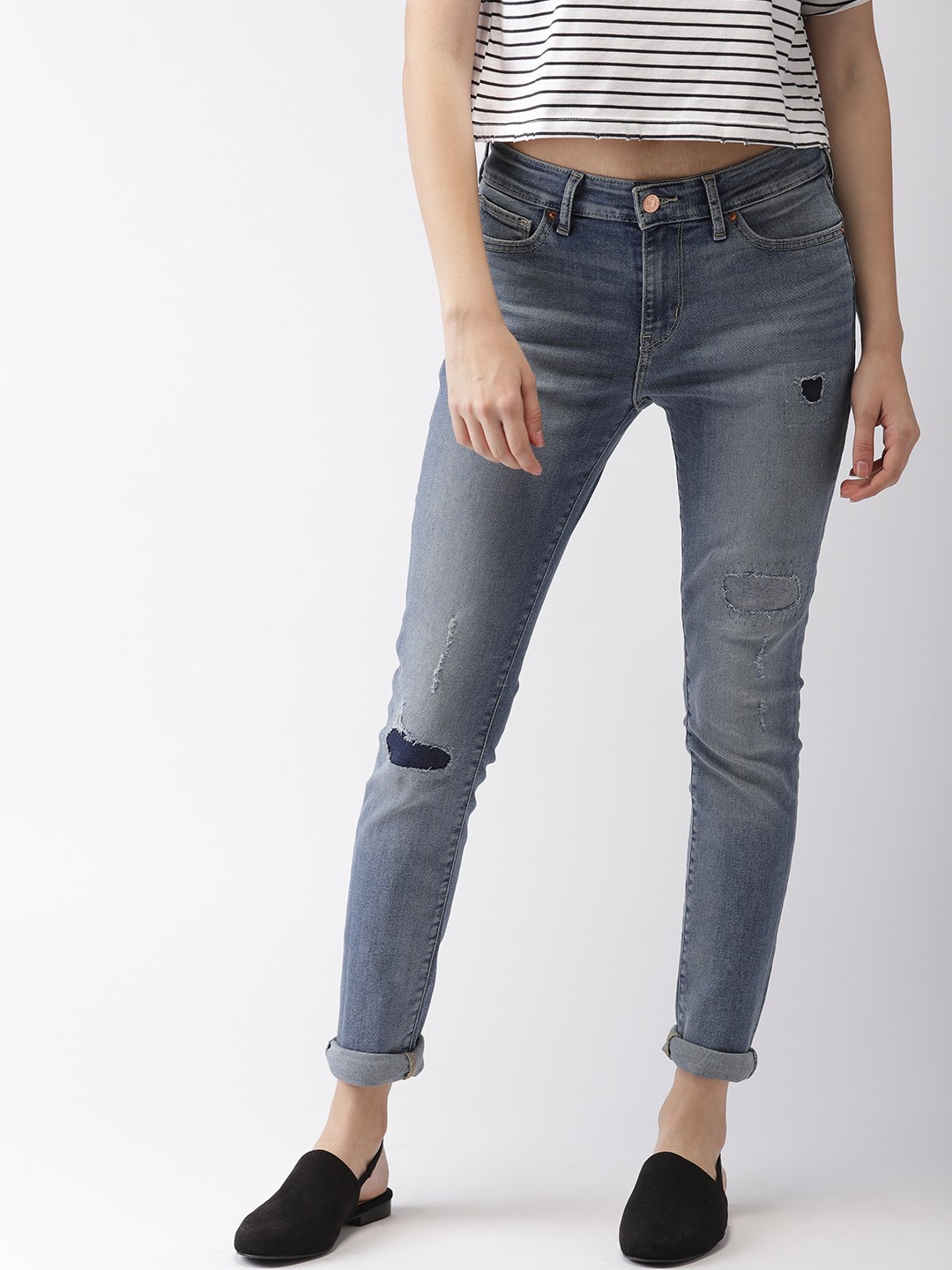 

Levis Women Blue Skinny Fit Mid-Rise Mildly Distressed Stretchable Jeans 711
