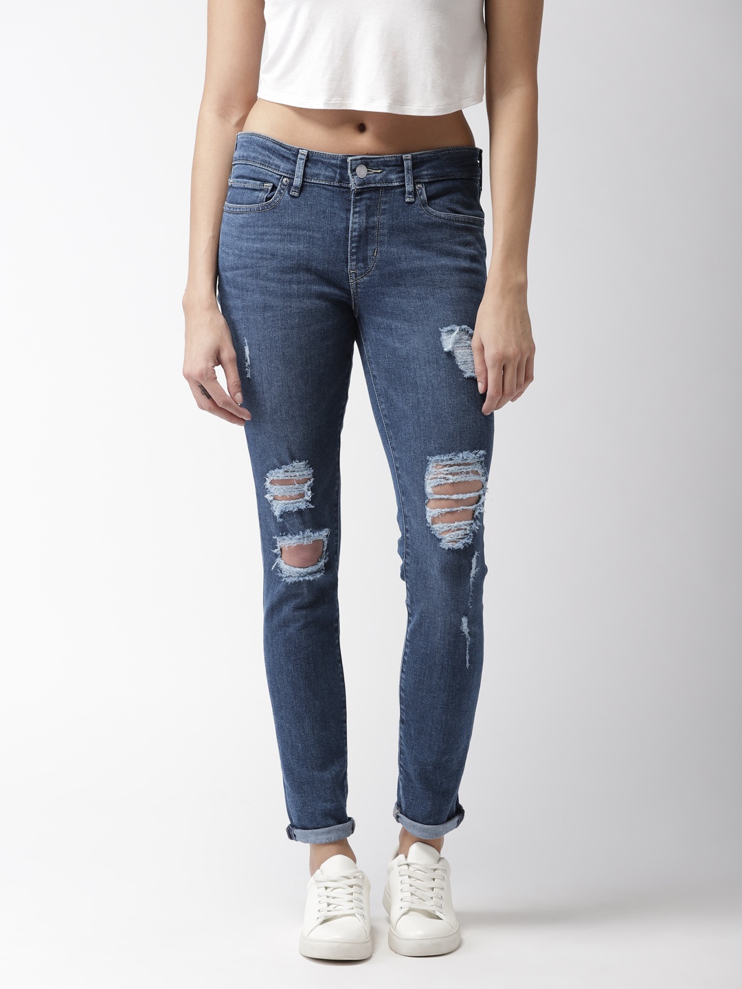 

Levis Women Blue Skinny Fit Mid-Rise Highly Distressed Jeans 711