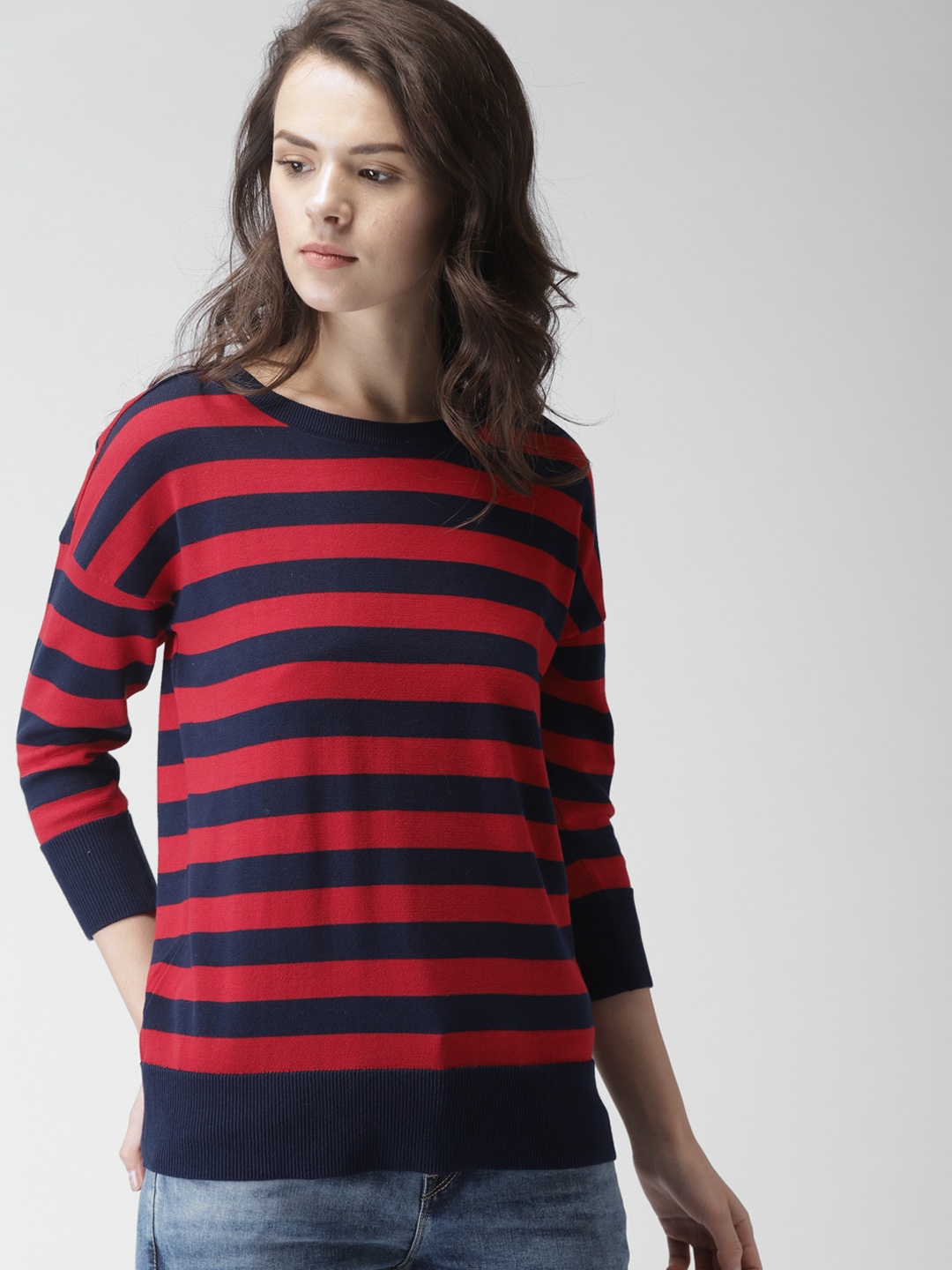

Levis Women Blue & Red Striped Pullover Sweater