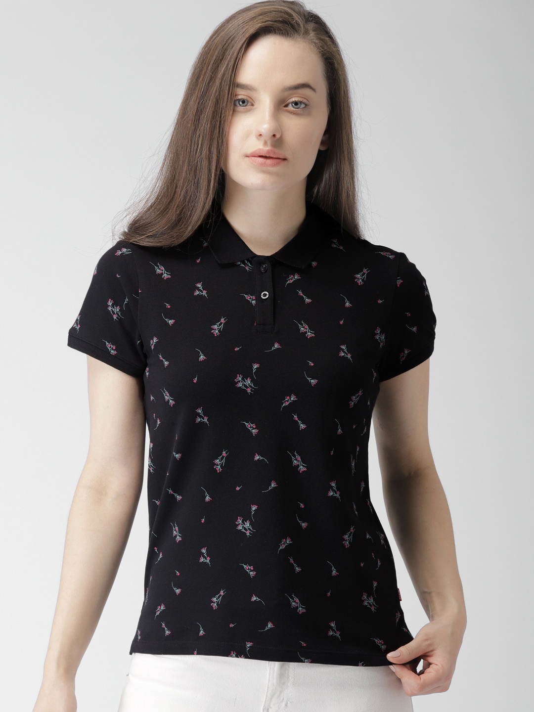 

Levis Women Black Printed Polo T-shirt