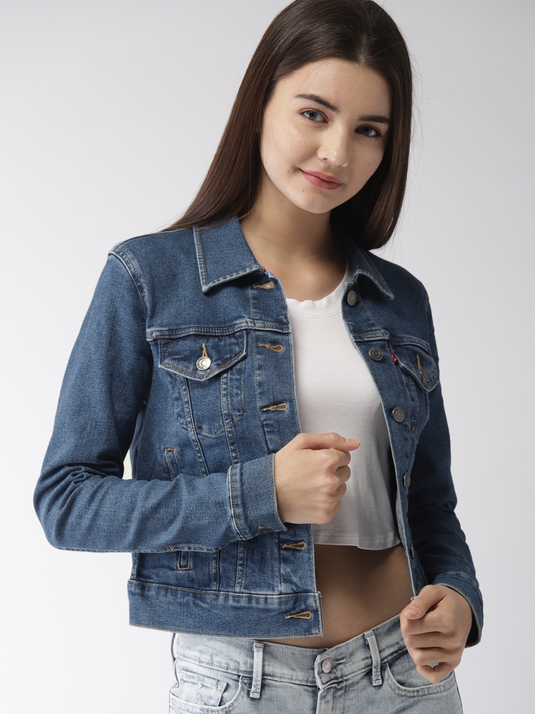 

Levis Women Blue Solid Denim Jacket