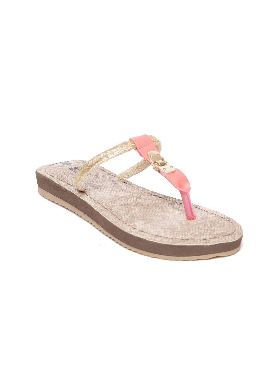 

Inc 5 Women Coral Pink & Gold-Toned Woven Design Open Toe Flats