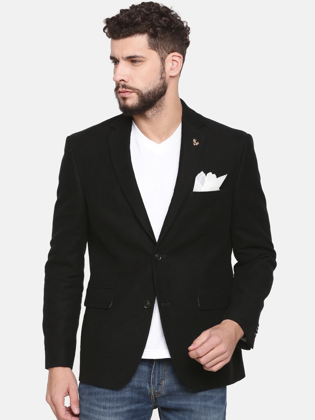 

Theme Navy Blue Single-Breasted Slim Fit Casual Pure Cotton Blazer