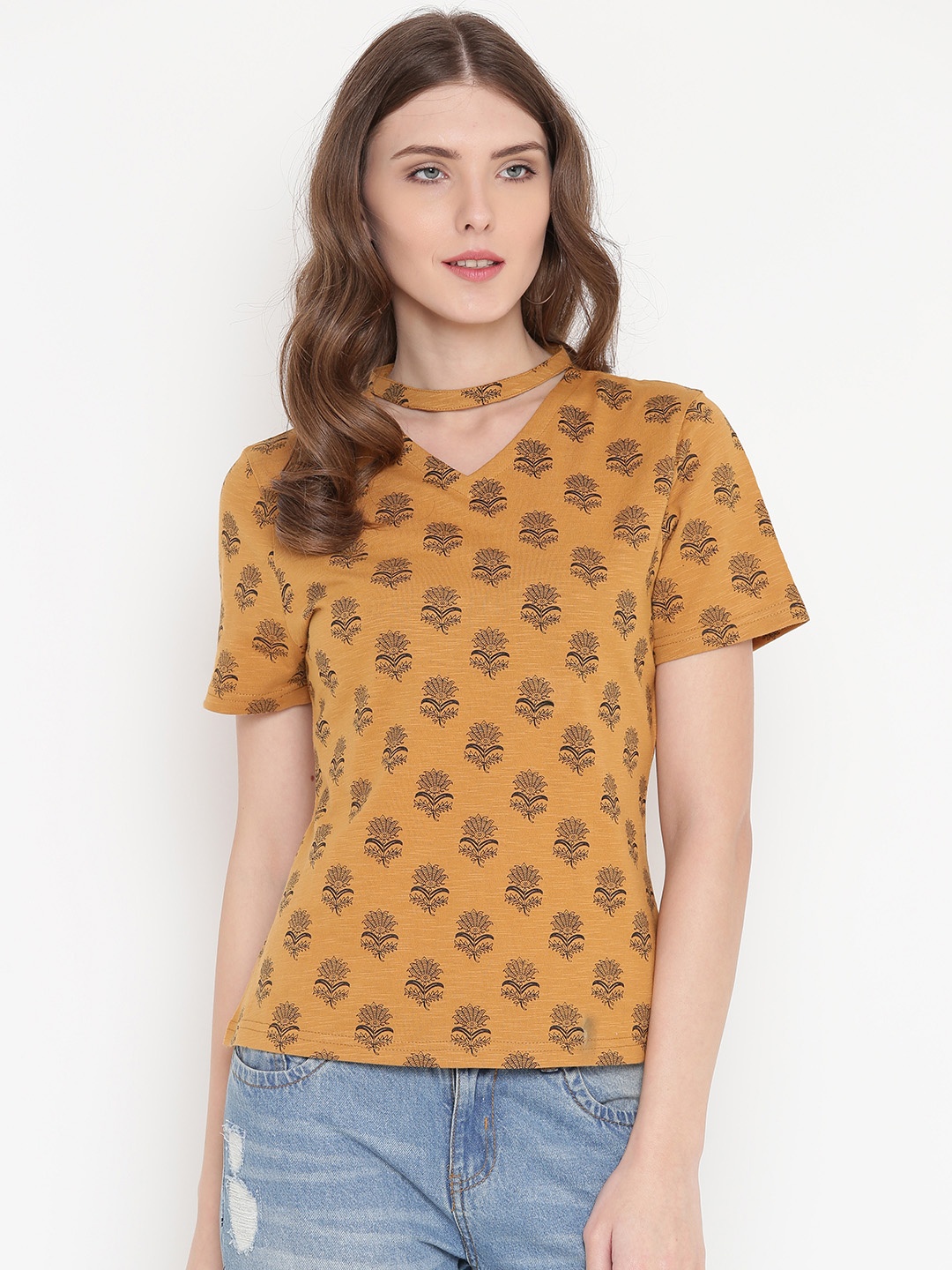 

GRITSTONES Women Mustard Printed Top