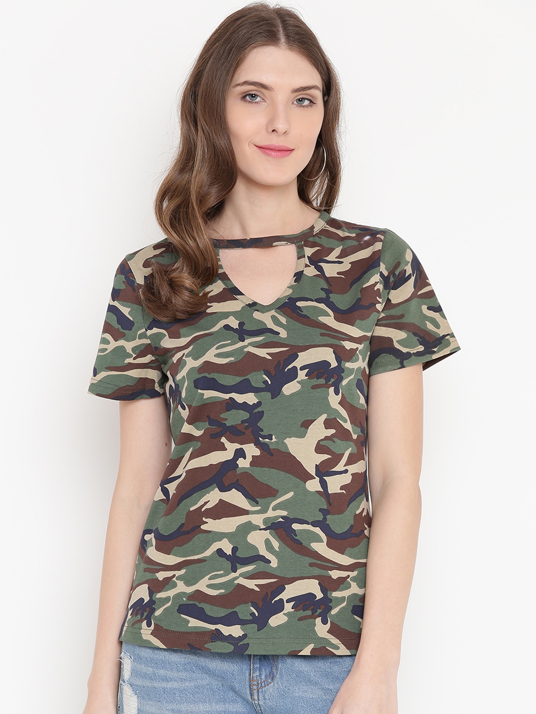

GRITSTONES Women Olive Green Printed Top