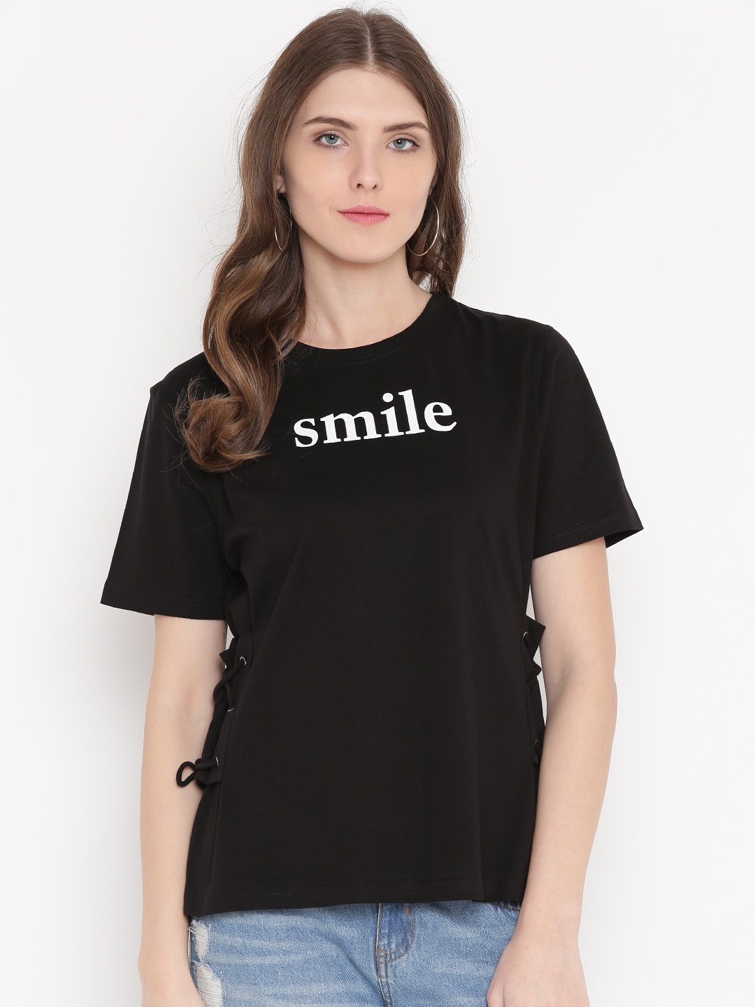 

GRITSTONES Women Black Printed T-shirt