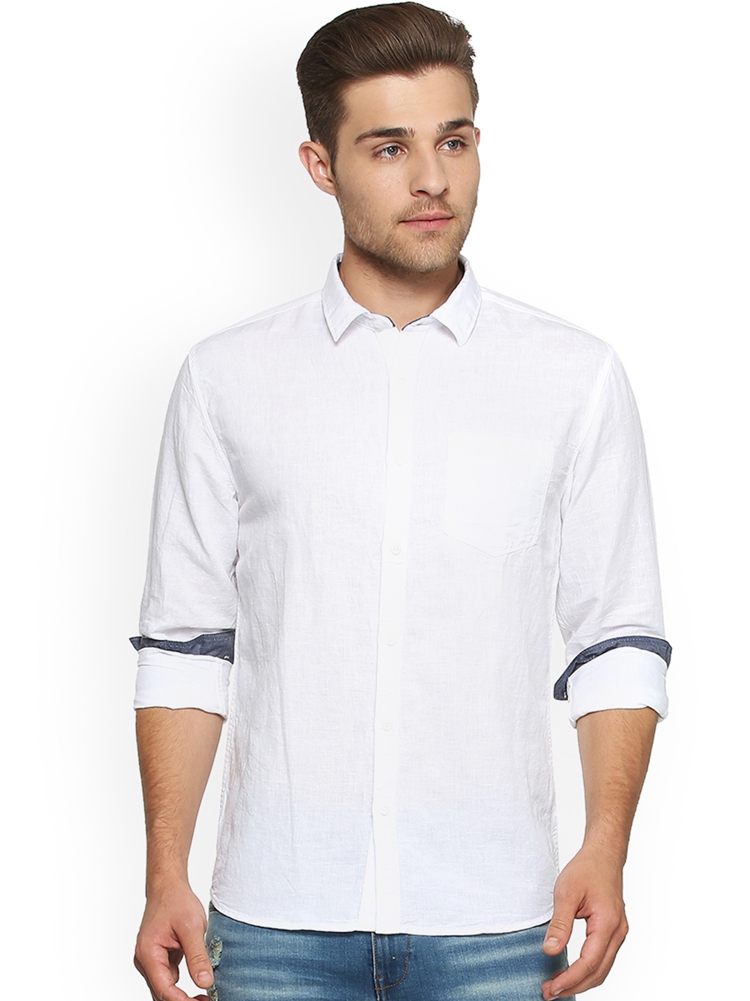 

People Men White Regular Fit Solid Casual Shirt