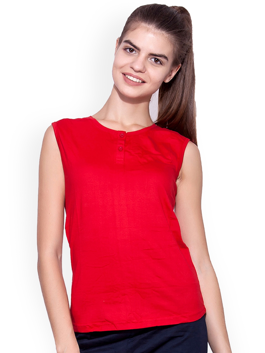 

appulse Women Red Solid Henley Neck T-shirt