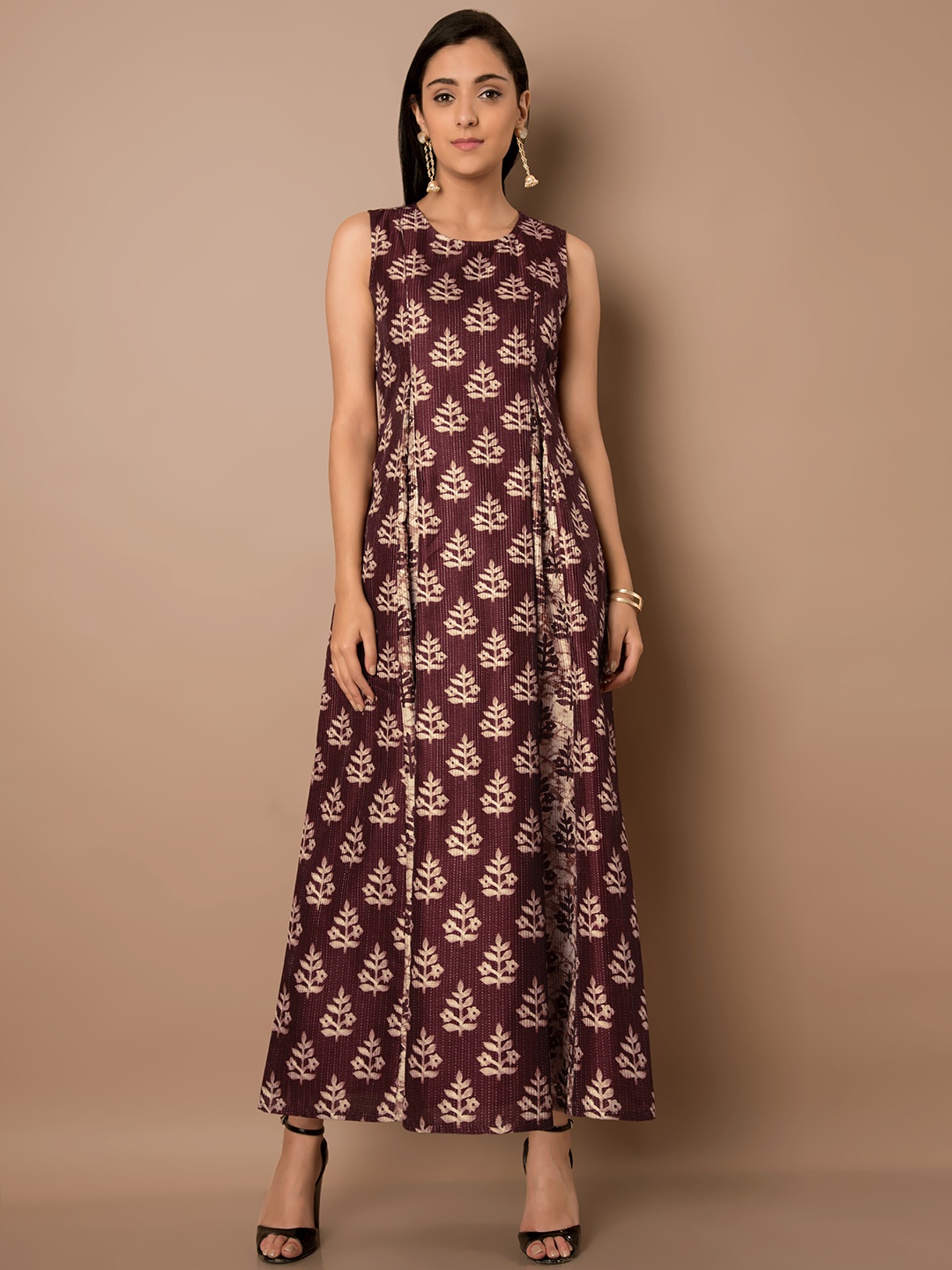 

INDYA Women Burgundy Woven Design A-Line Kurta