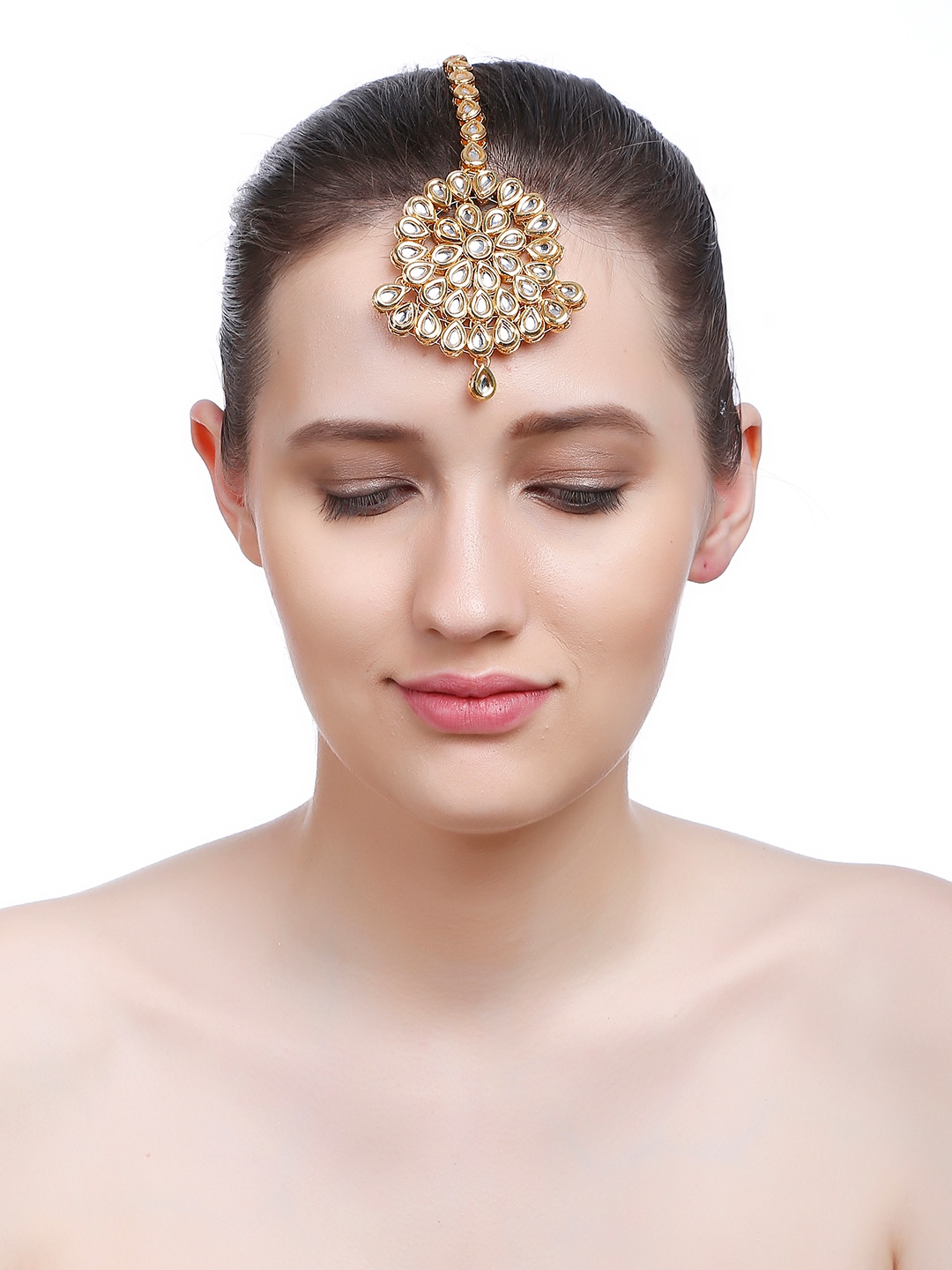 

Bamboo Tree Jewels Gold-Plated & White Stone-Studded Mang Tika