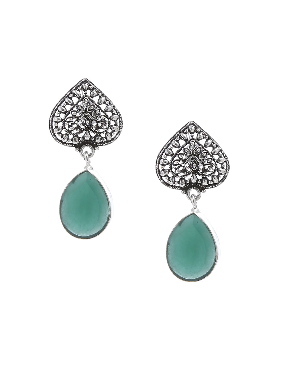 

Bamboo Tree Jewels Green & Silver-Toned Oval Drop Earrings