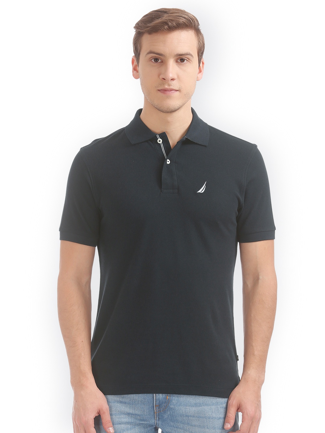 

Nautica Men Blue Solid Polo Collar T-shirt