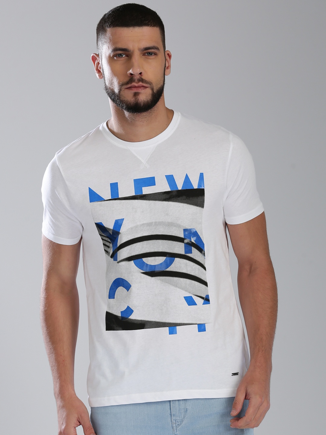 

Bossini Men White Printed Round Neck T-shirt