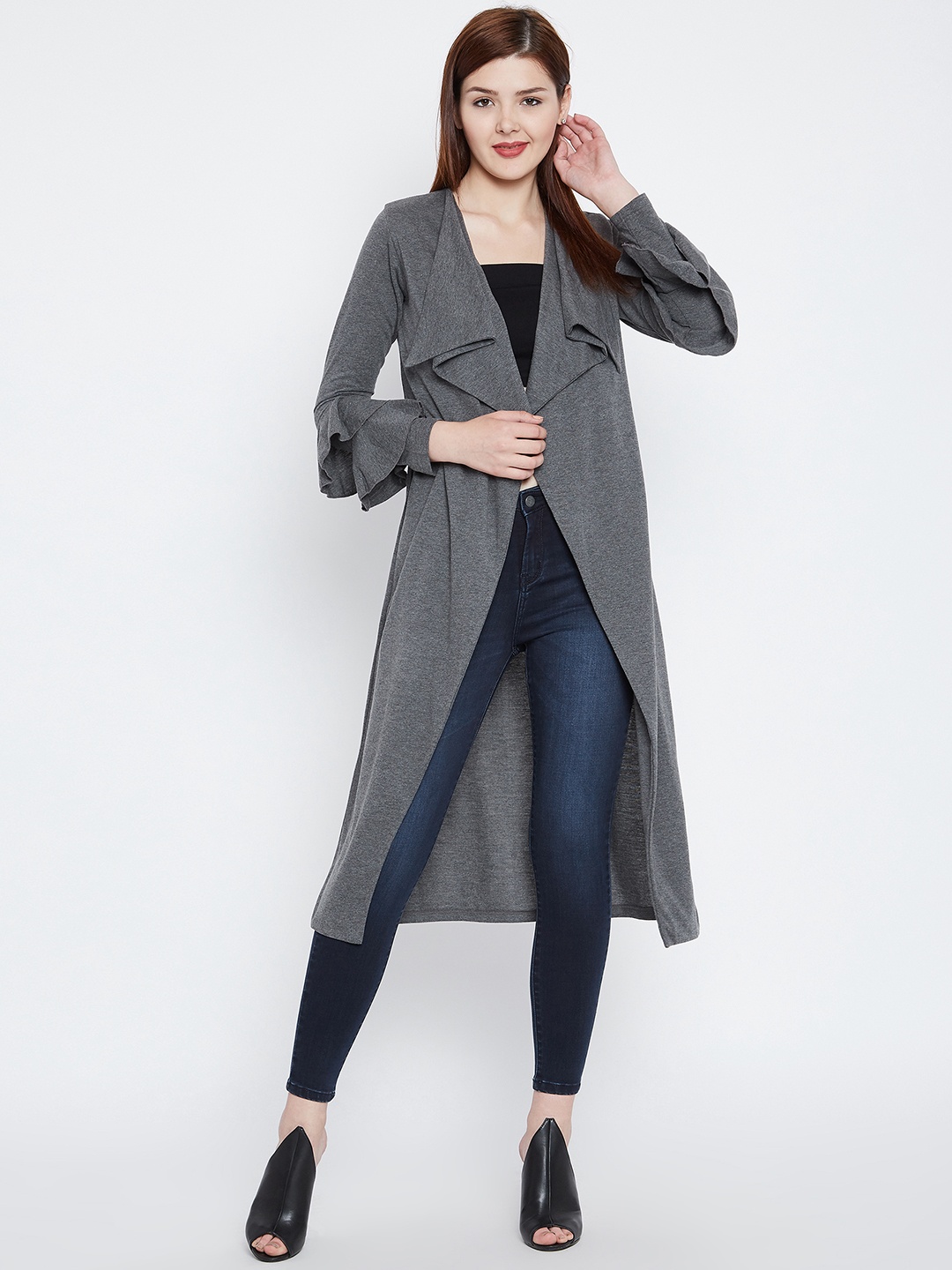 

Hypernation Charcoal Solid Open Front Shrug
