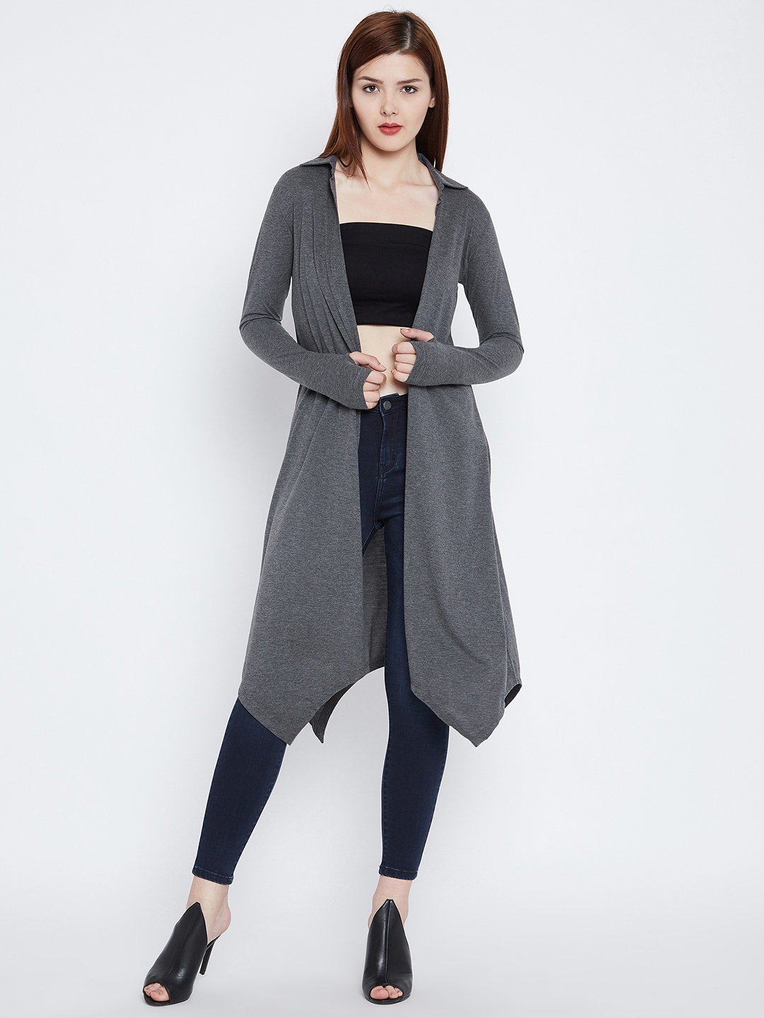 

Hypernation Charcoal Solid Open Front Shrug