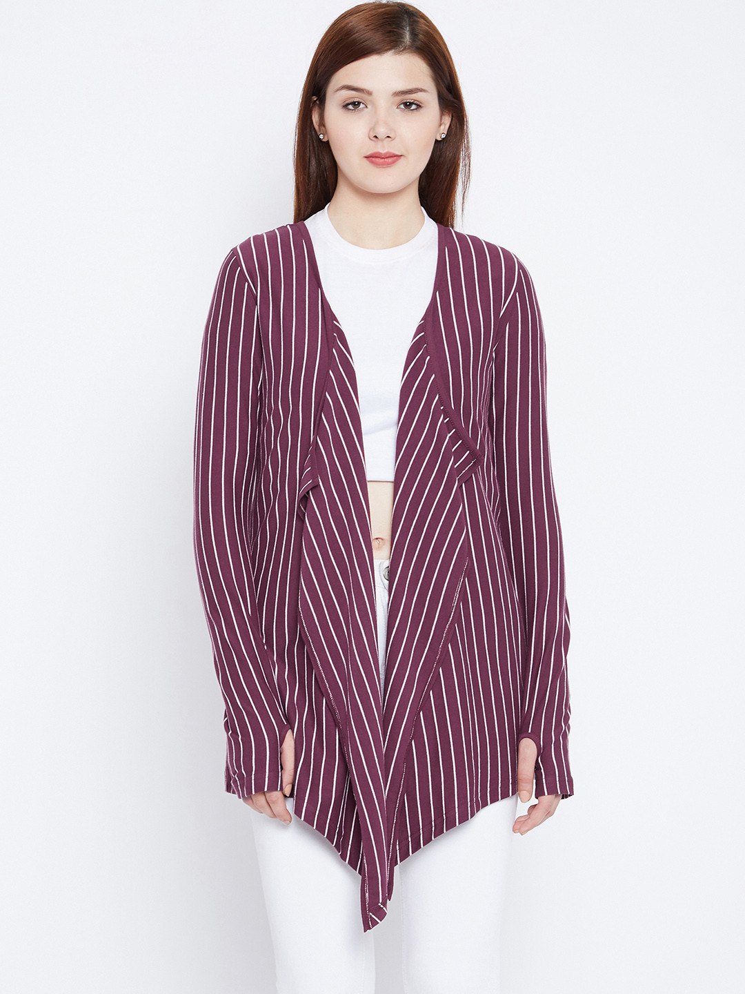 

Hypernation Purple & White Striped Open Front Shrug