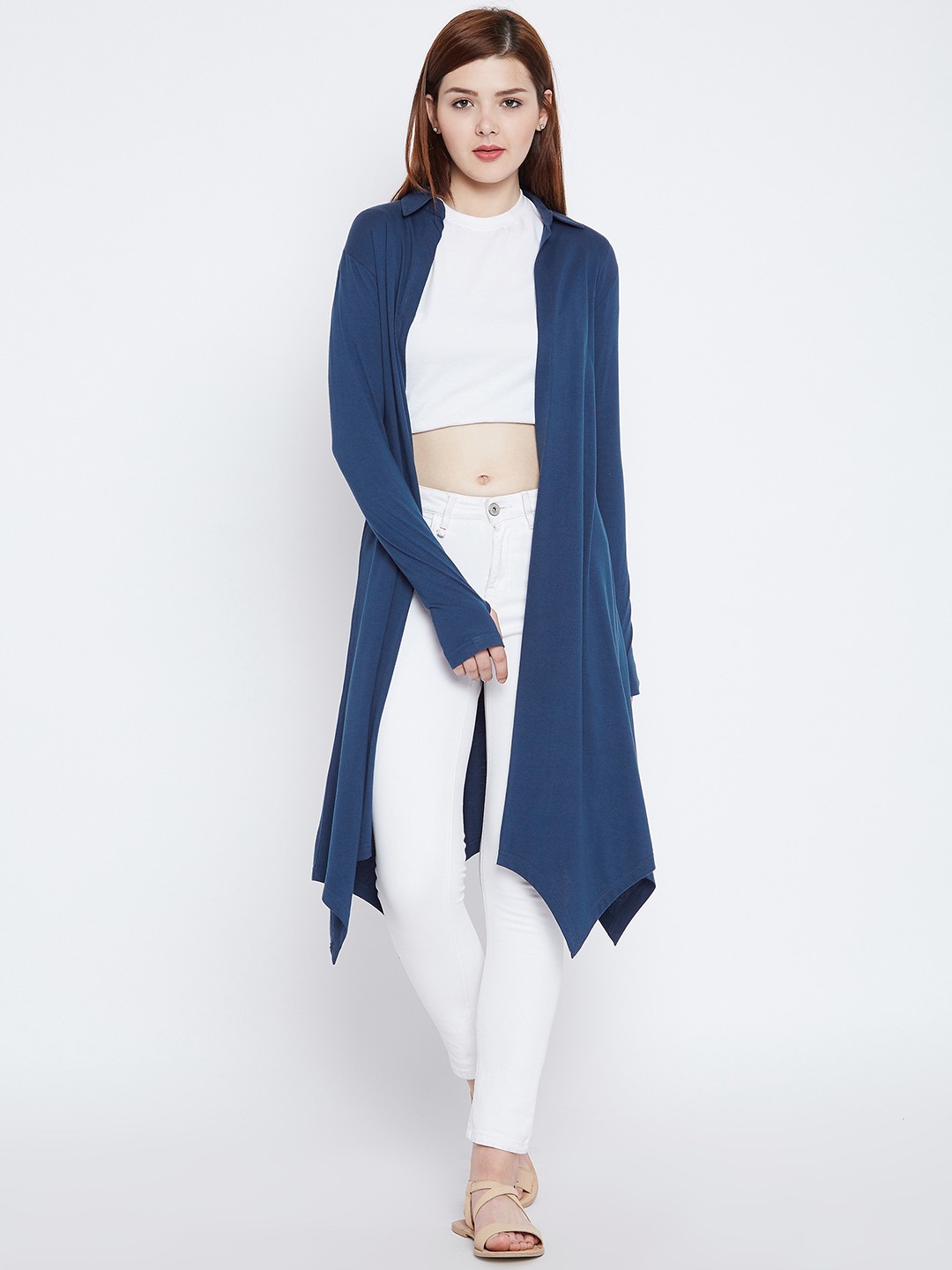 

Hypernation Blue Solid Open Front Longline Shrug