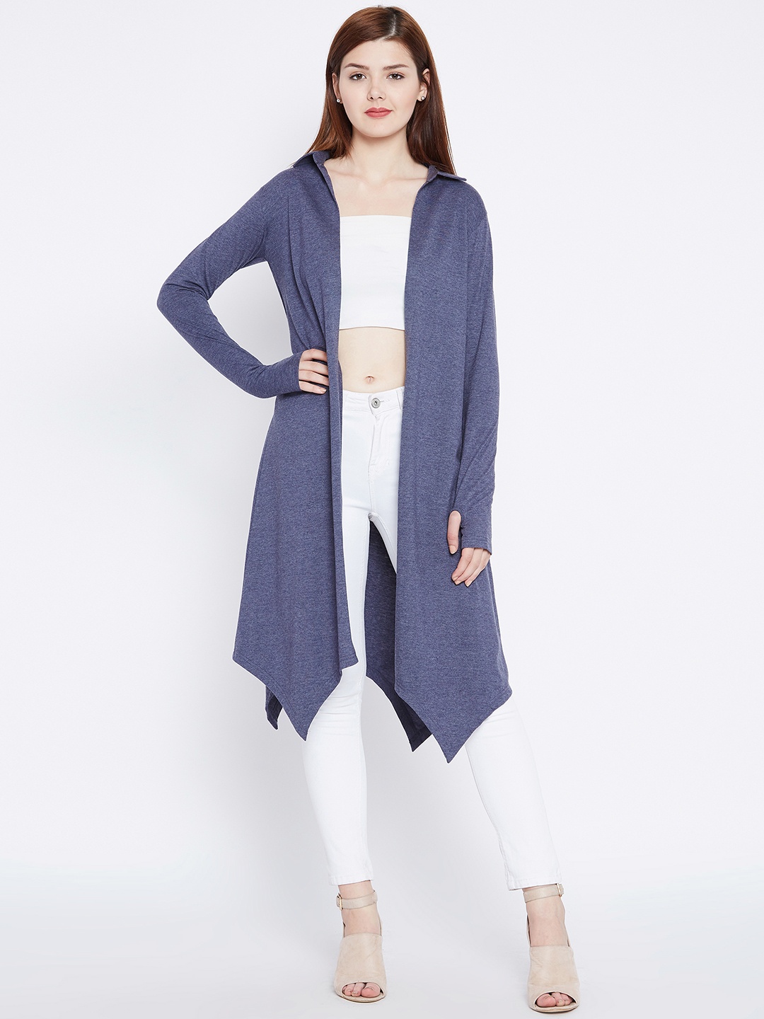 

Hypernation Women Blue Solid Open Front Shrug