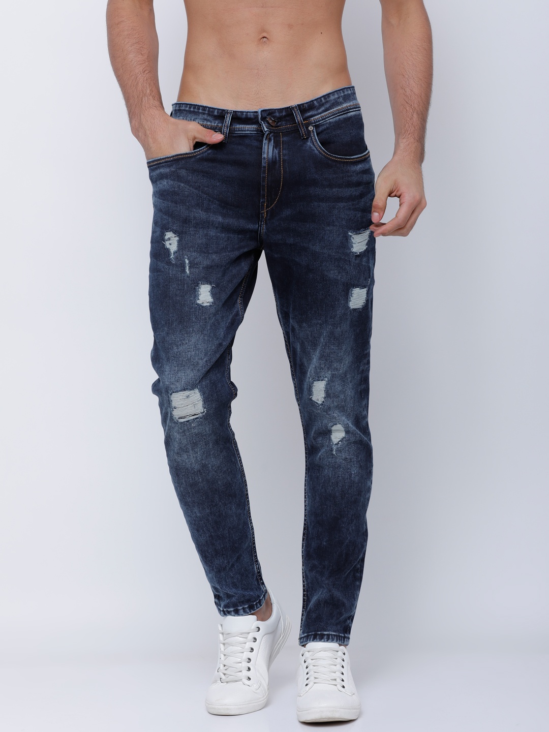 

LOCOMOTIVE Men Blue Tapered Fit Mid-Rise Highly Distressed Stretchable Jeans