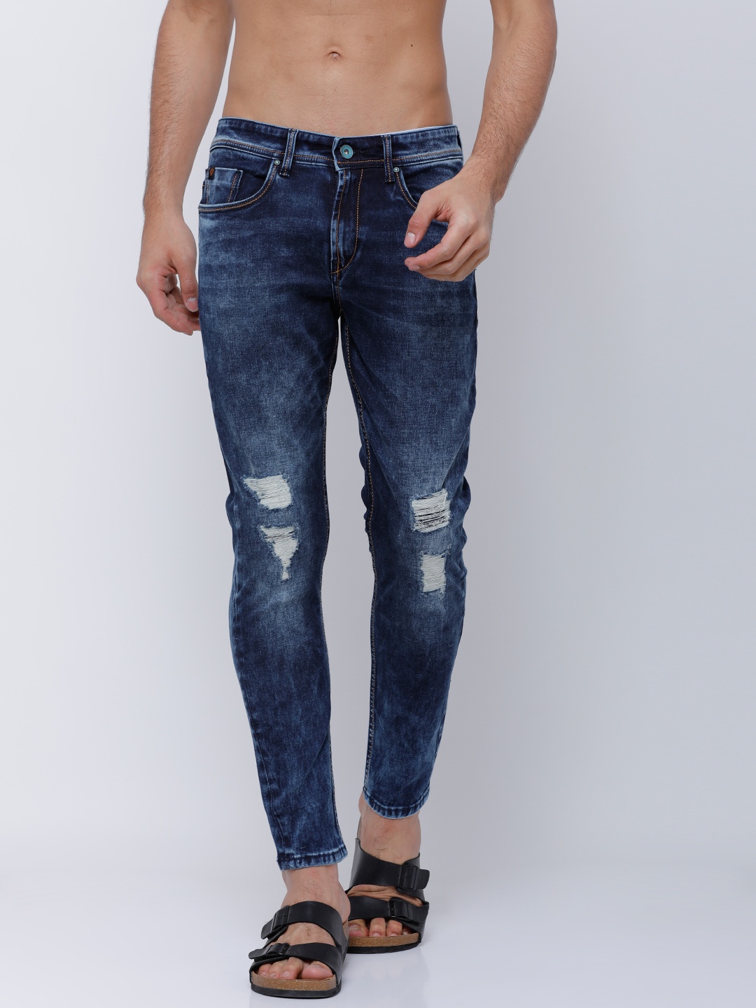

LOCOMOTIVE Men Blue Tapered Fit Mid-Rise Highly Distressed Stretchable Jeans