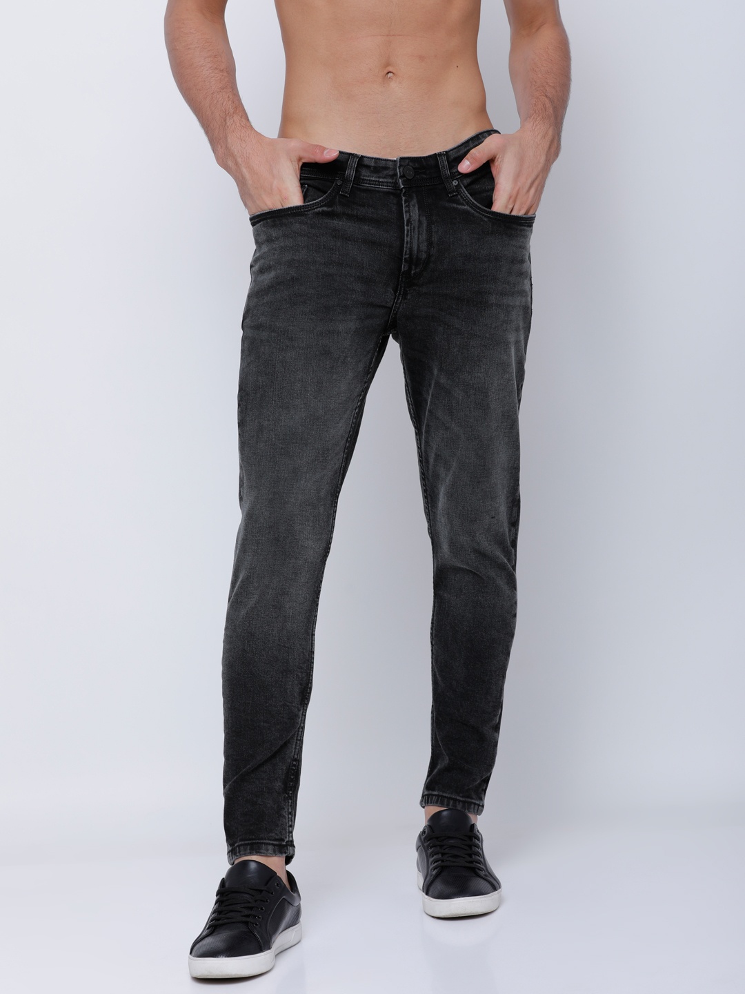 

LOCOMOTIVE Men Black Tapered Fit Mid-Rise Clean Look Stretchable Jeans