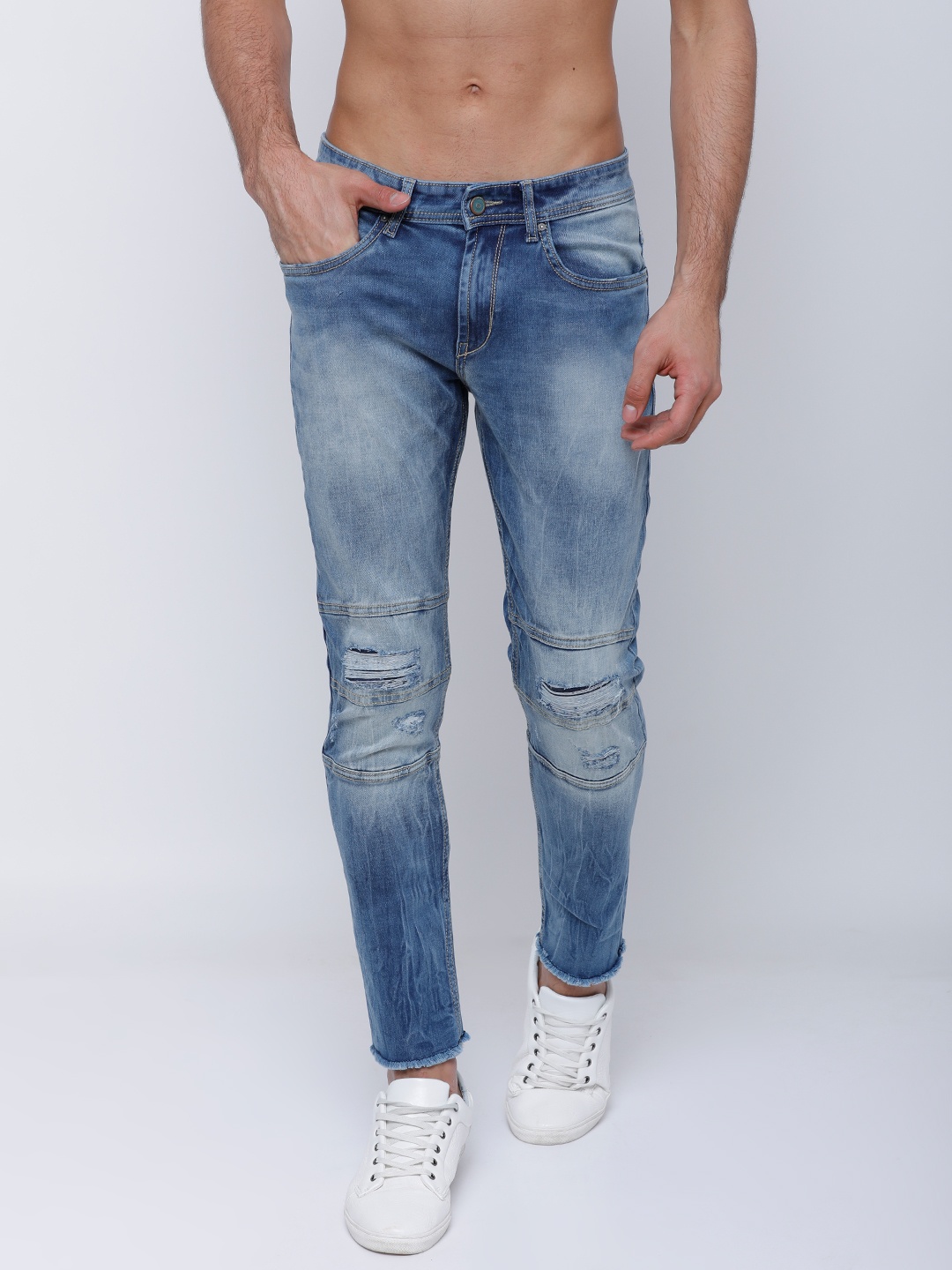 

LOCOMOTIVE Men Blue Tapered Fit Mid-Rise Highly Distressed Stretchable Jeans