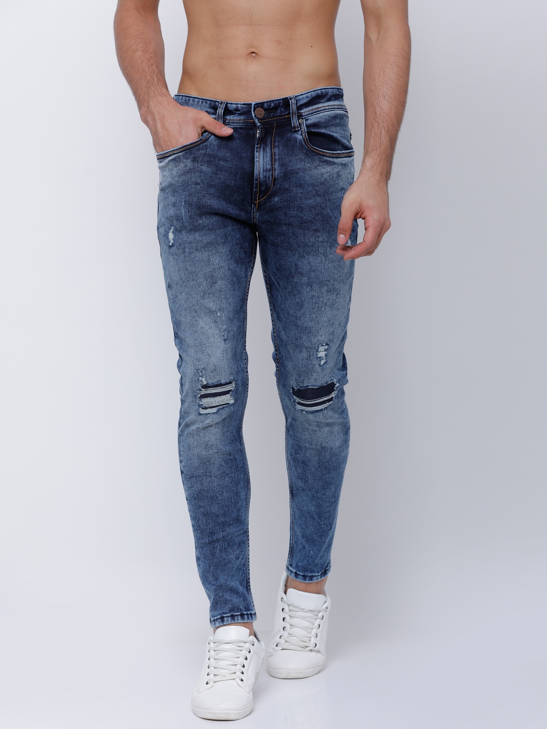 

LOCOMOTIVE Men Blue Tapered Fit Mid-Rise Highly Distressed Stretchable Jeans