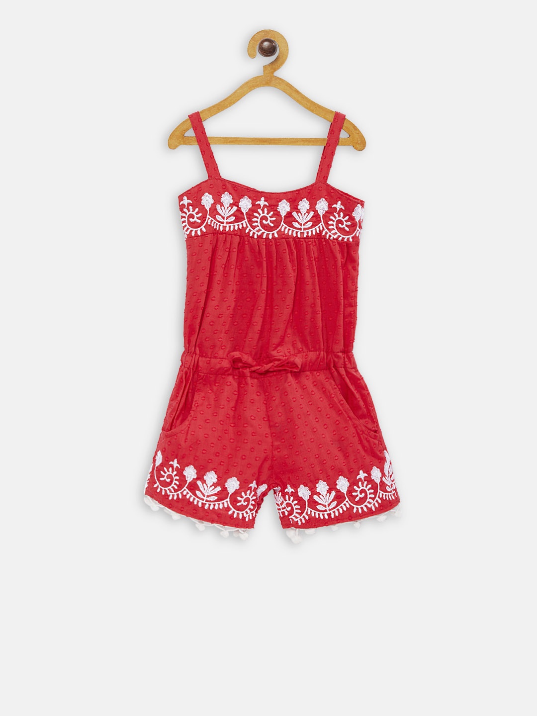 

Fairies Forever Girls Red & White Solid Playsuit