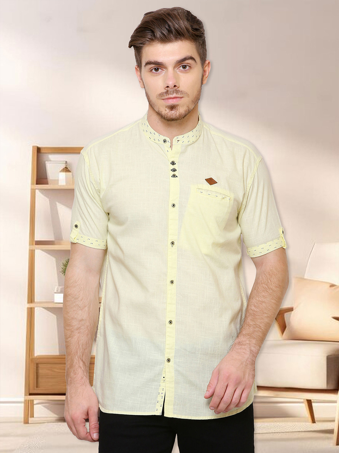 

Kuons Avenue Men Yellow Slim Fit Solid Casual Shirt
