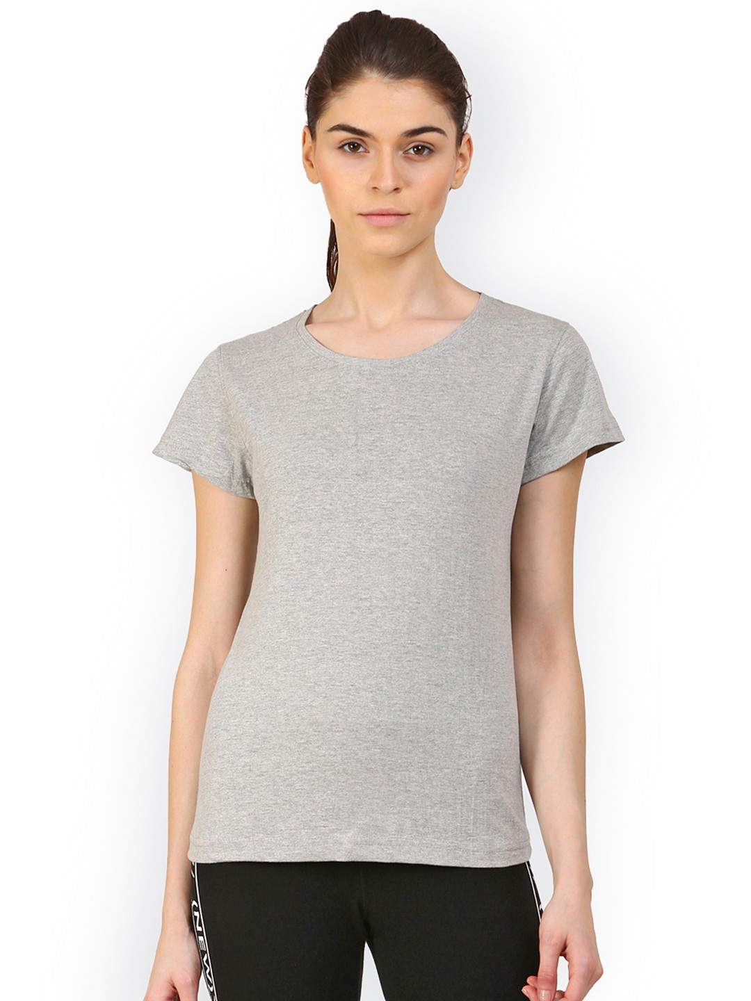 

appulse Women Grey Solid Round Neck T-shirt