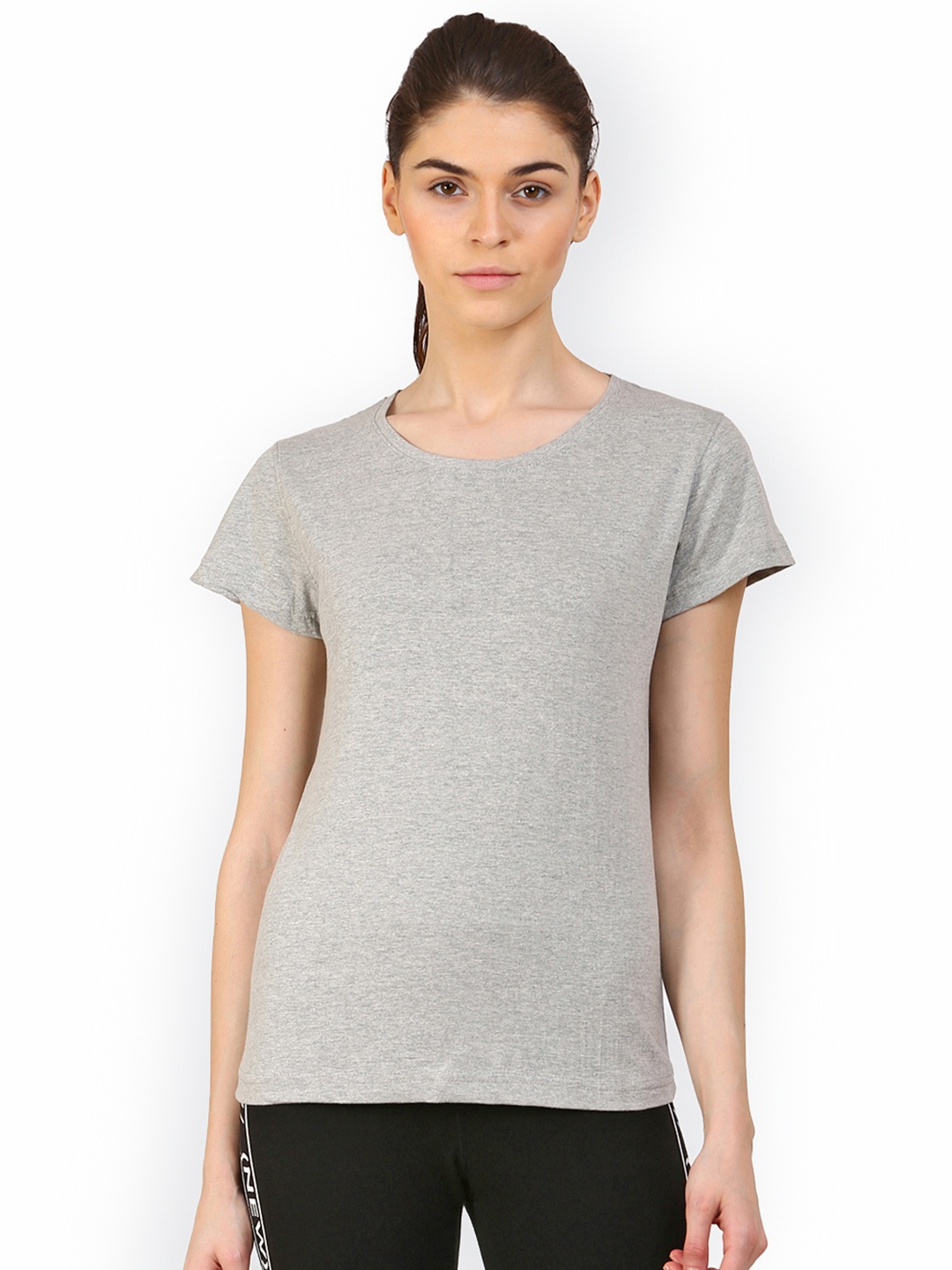 

appulse Women Grey Self Design Round Neck T-shirt