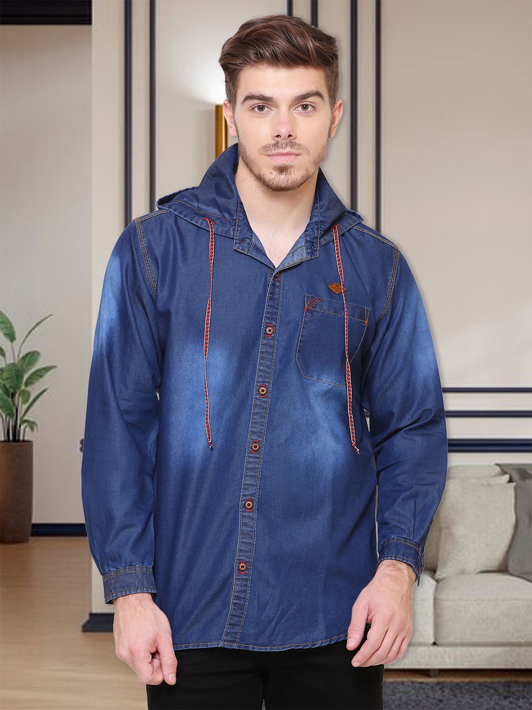 

Kuons Avenue Men Blue Slim Fit Faded Denim Casual Shirt