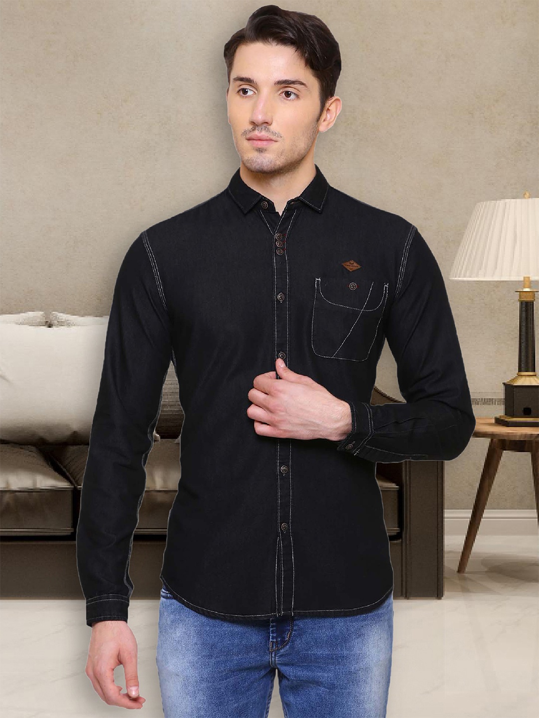 

Kuons Avenue Men Black Smart Slim Fit Solid Casual Shirt