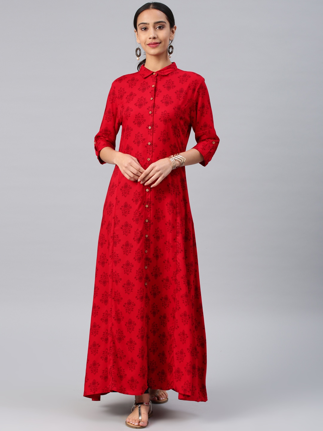 

Vishudh Women Red Printed Anarkali Kurta