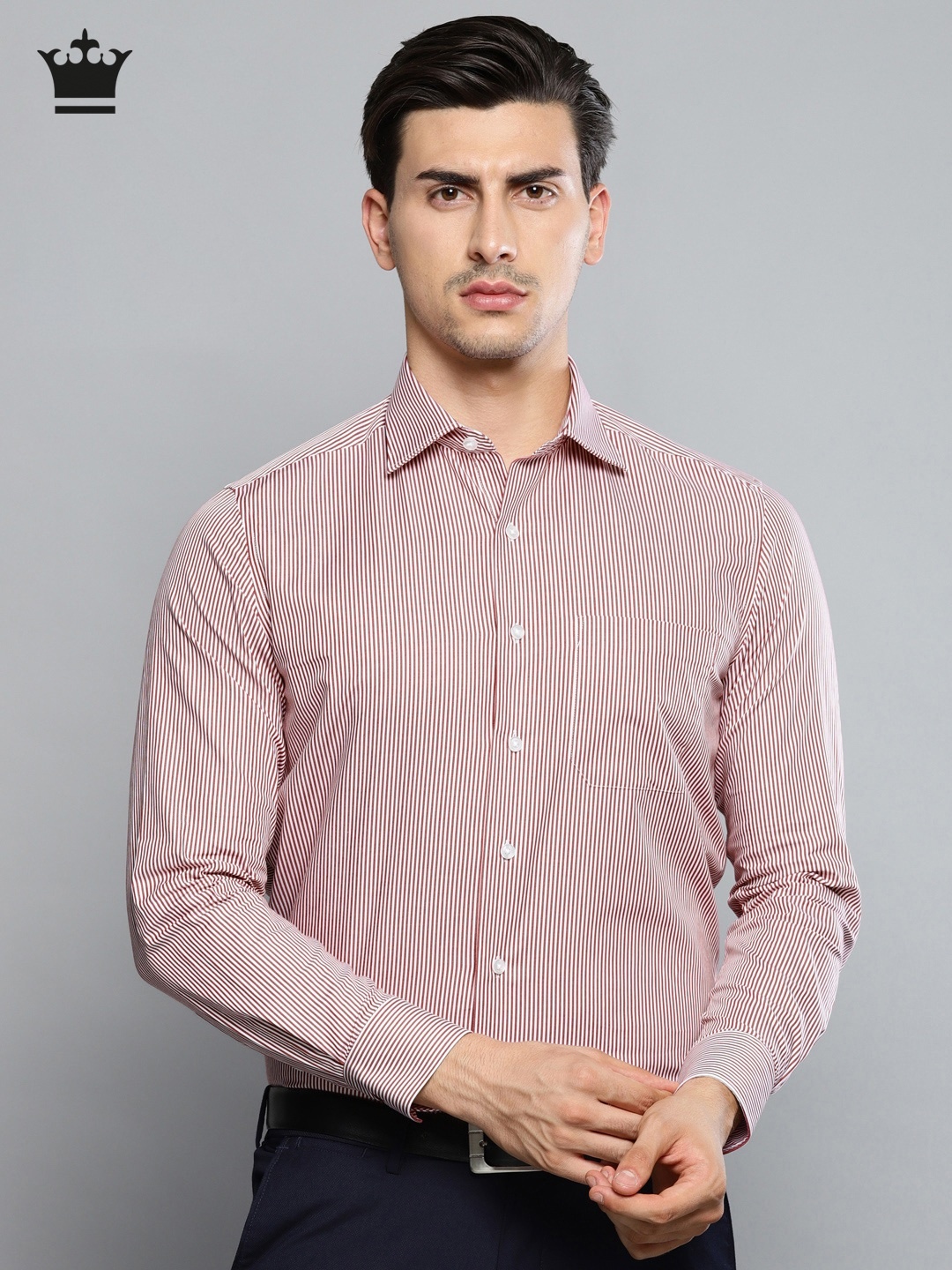 

Louis Philippe Men Maroon & Off-White Classic Fit Striped Formal Shirt