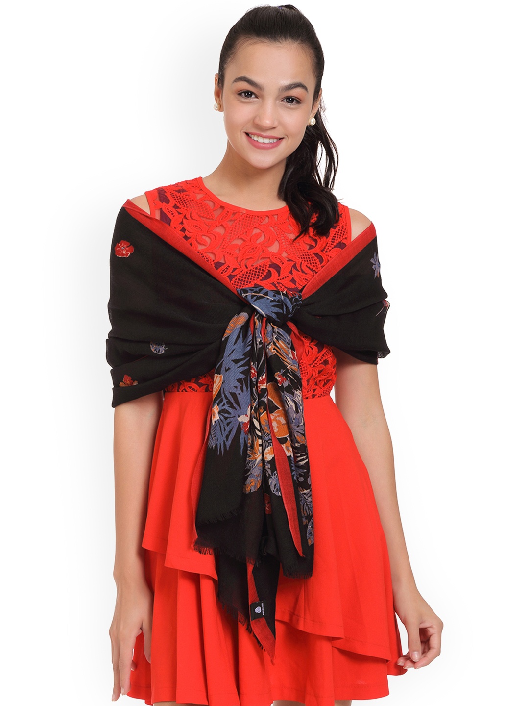 

SHINGORA Women Black Printed Stole