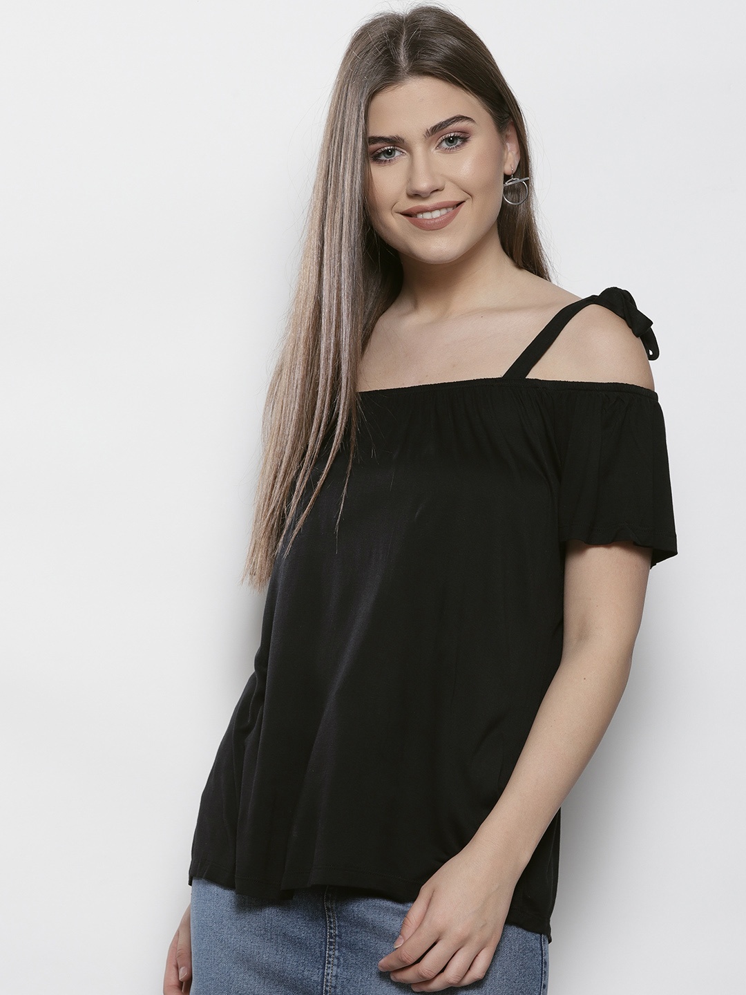 

DOROTHY PERKINS Women Black Solid Bardot Top