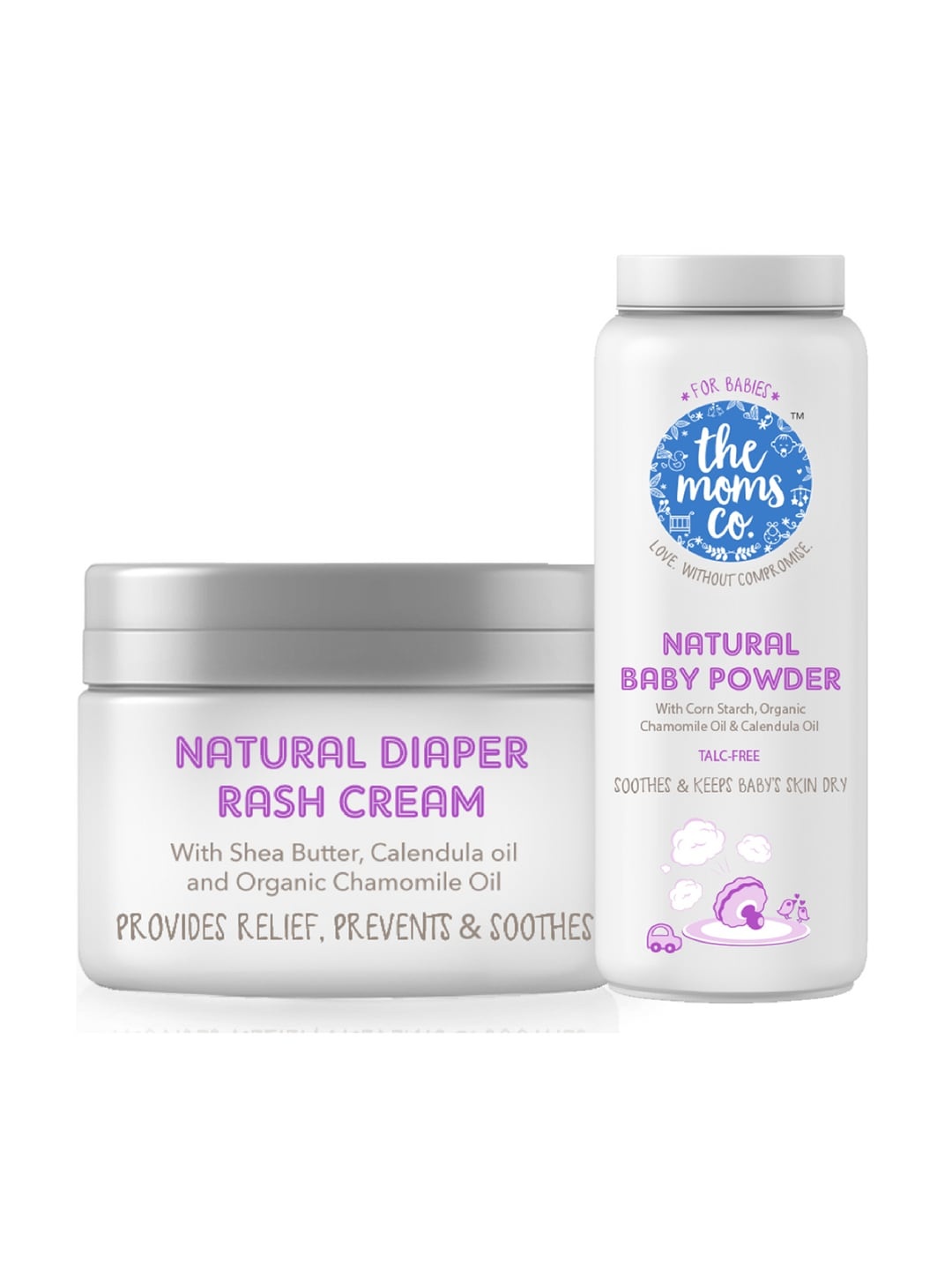 

The Moms Co. Diaper Bundle with Natural Baby Powder & Diaper Rash Cream, White
