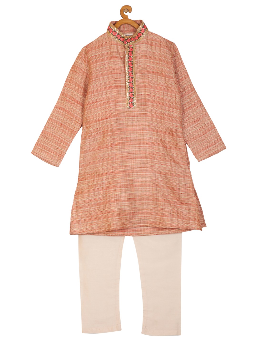 

KISAH Boys Pink Embroidered Kurta with Pyjamas