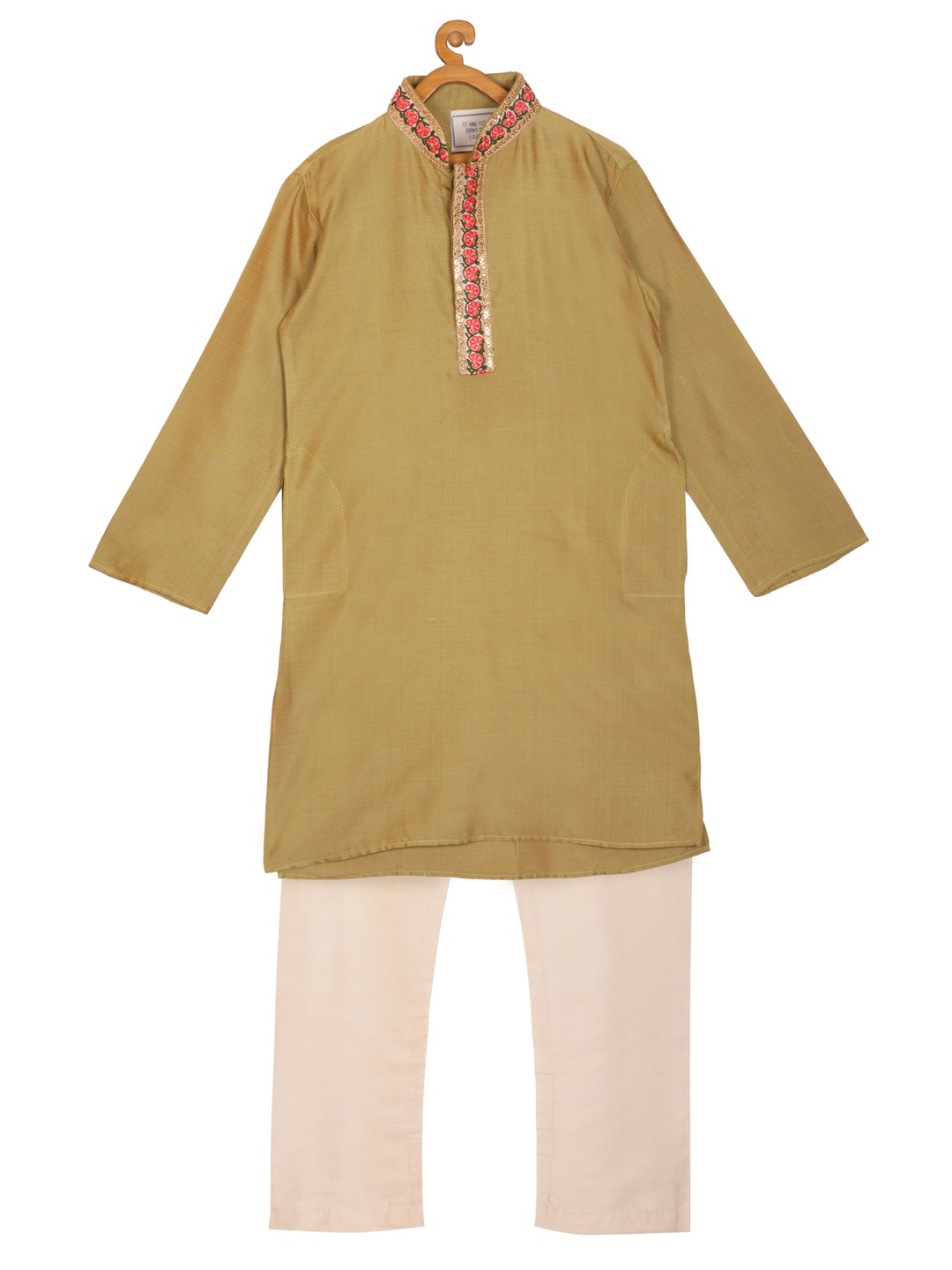

KISAH Boys Green & Cream-Coloured Embroidered Kurta with Pyjamas