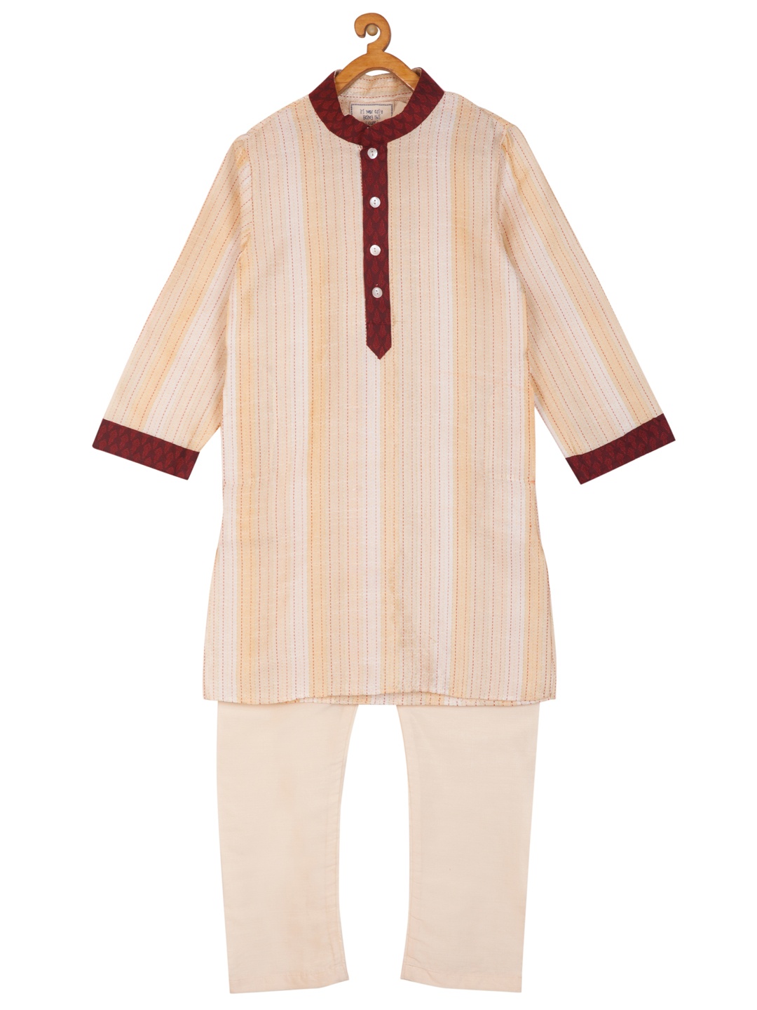 

KISAH Boys Beige Self Design Kurta with Pyjamas
